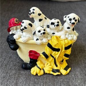 Vintage Westland Dalmatian Firefighter Music Box Figurine Whistle While You Work